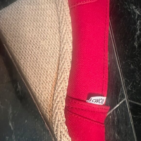 Toms Women's Wedges Red Calypso Canvas Espadrille Slip On Peep Toe-SIZE 9.5 - Picture 12 of 13